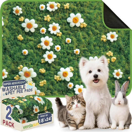 Washable Pee Pads for Dogs, Reusable Puppy Potty Training Pads, Ultra-Absorbent Thick Waterproof Leak-Proof Non-Slip Pads & Mat for Crate, Playpen, Floor, Whelping & Housebreaking , 2 Pack 18"X24"