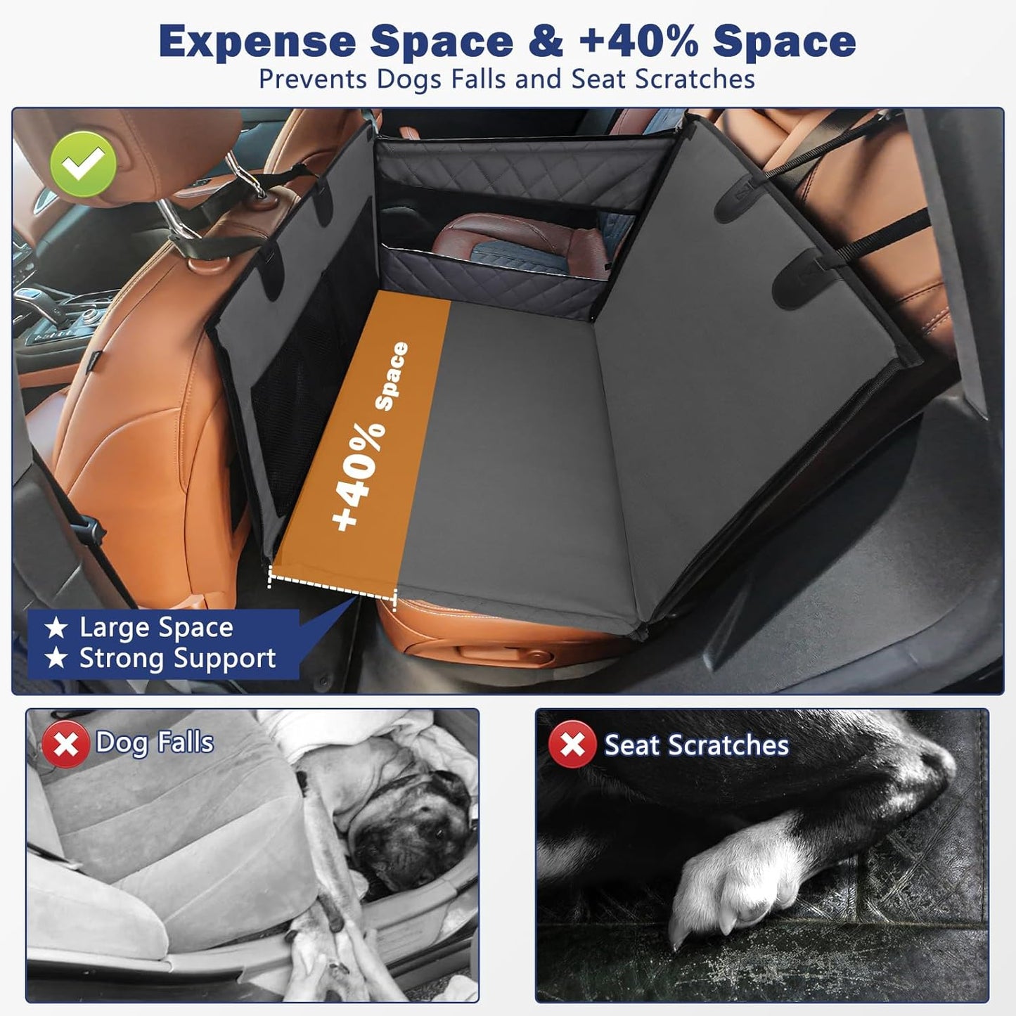 MIXJOY Dog Car Seat for Large Medium Dogs, Back Seat Extender for Pets, Waterproof Pet Carseat for Medium Sized Dog, Hammock for Pet, with Storage Pocket for Cars/Suv/Truck(L-28 * 22 * 20.5In)