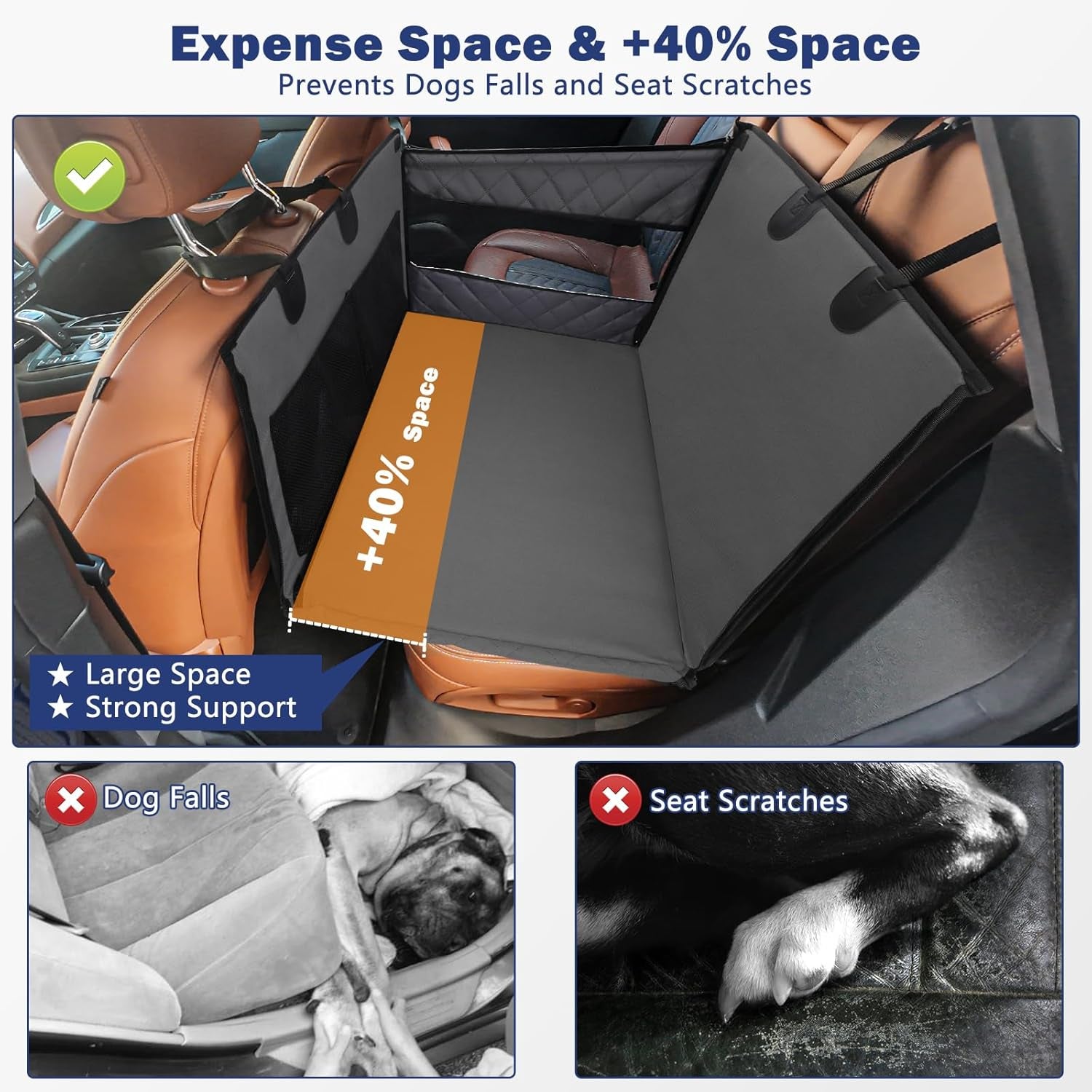 MIXJOY Dog Car Seat for Large Medium Dogs, Back Seat Extender for Pets, Waterproof Pet Carseat for Medium Sized Dog, Hammock for Pet, with Storage Pocket for Cars/Suv/Truck(L-28 * 22 * 20.5In)