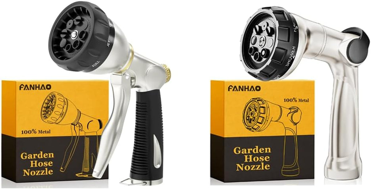FANHAO Heavy Duty Garden Hose Nozzle + 100% Metal Thumb Control Water Hose Nozzle