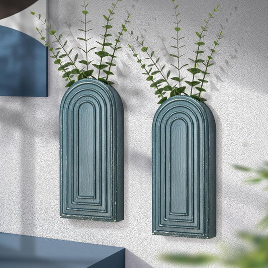 EOSAHR Wall Vase for Boho Room Decor: Wall Planter for Flowers, Denim Blue