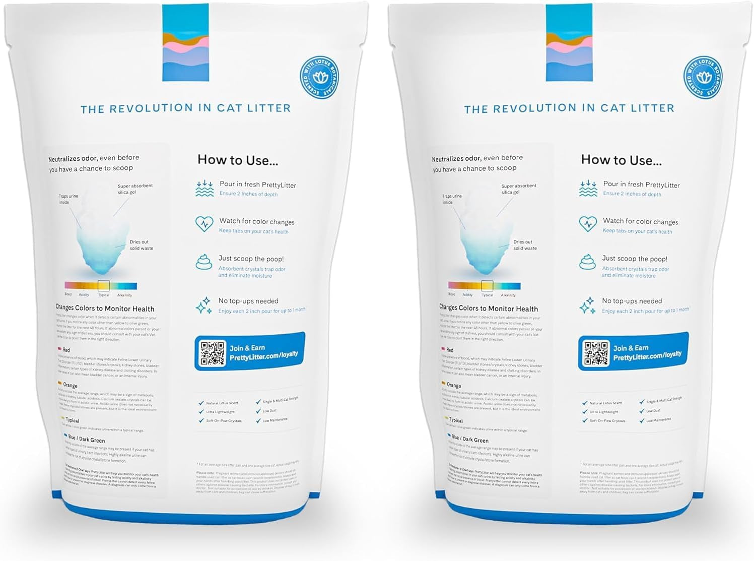 Prettylitter Health Monitoring Cat Litter (Lotus Flower, Non Clumping) | Lightweight & Low Tracking, Color Changing Silica Gel Crystals, Advanced Odor Control — 6 Lbs, Pack of 2 (Up to 2 Month Supply)