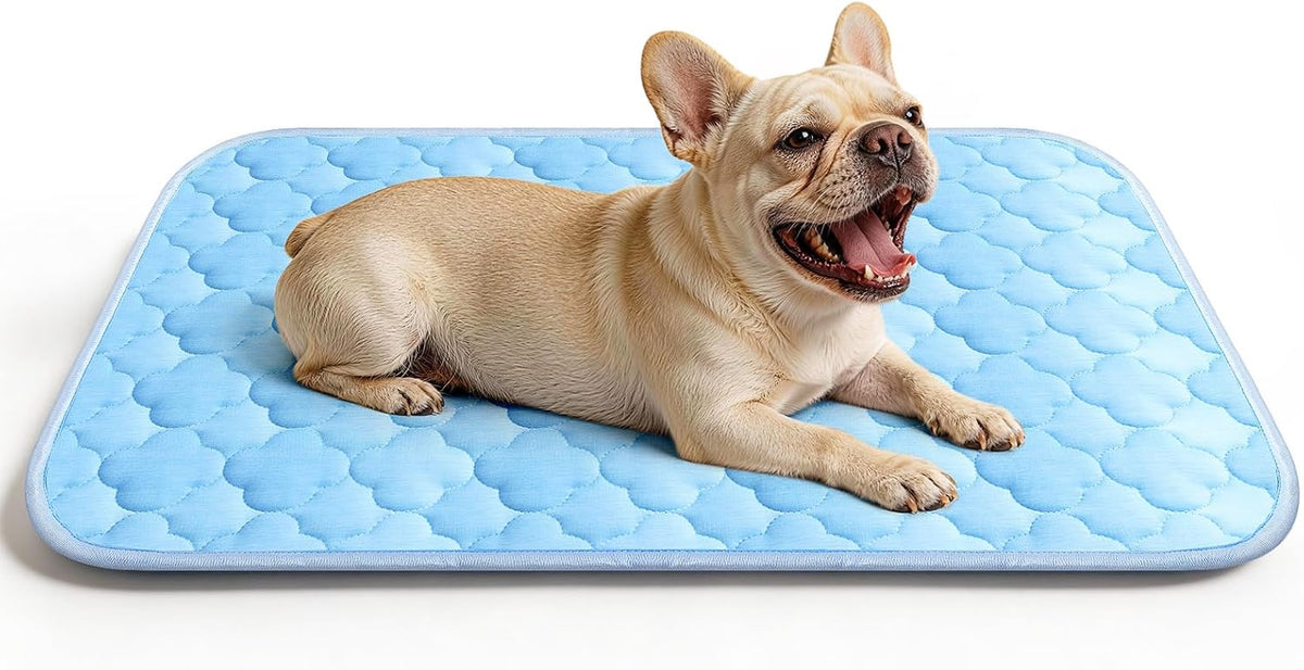 Pet Cooling Mats for Dogs, Cooling Pet Bed Outdoor & Indoor Use W Ice Silk Fabric & Waterproof Cover, Summer Cool Pad 29" X 18", Non-Slip Washable Pet Blanket for Crate Kennel Travel (Cryo Ice Blue)