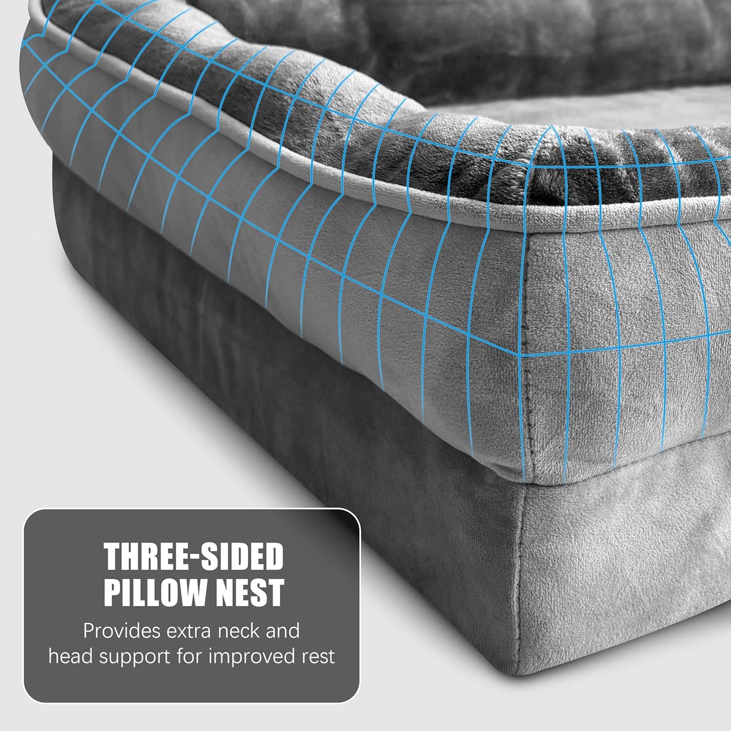 Spotted Play Orthopedic Dog Bed with Sides - Dog Sofa Beds for Large Dogs, Supportive Foam Pet Couch Bed with Washable Removable Cover, Waterproof Lining and Non-Slip Bottom, Grey - L