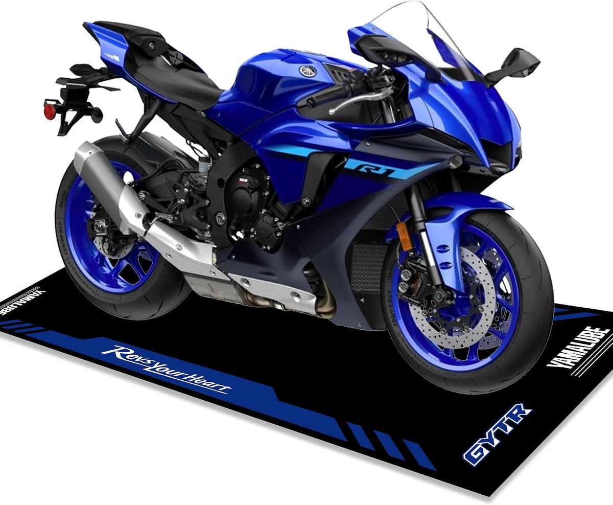 Motorcycle Mat for Garage 79X31 Inches Pit Garage Floor Mat Oil Absorbent Pad PVC Rubber Backing Layer Protects Floor from Spills, Drips, Splashes and Stains Washable - Yamaha Racing