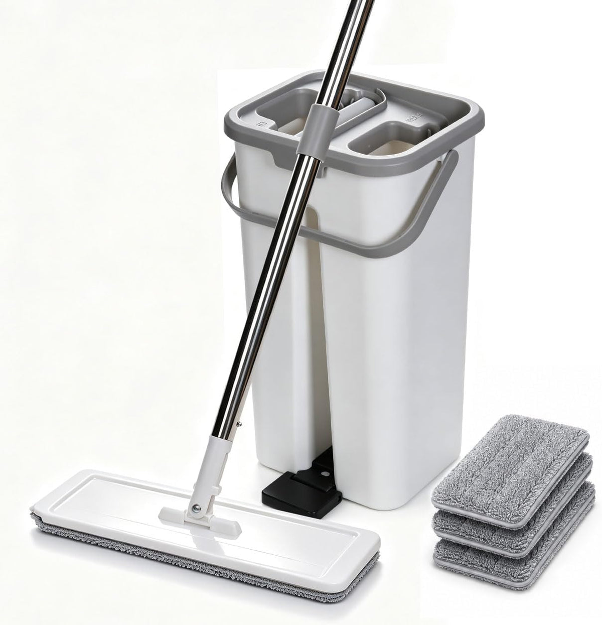Flat Mop and Bucket Set, Self-Wringing Floor Mop with 3 Pads