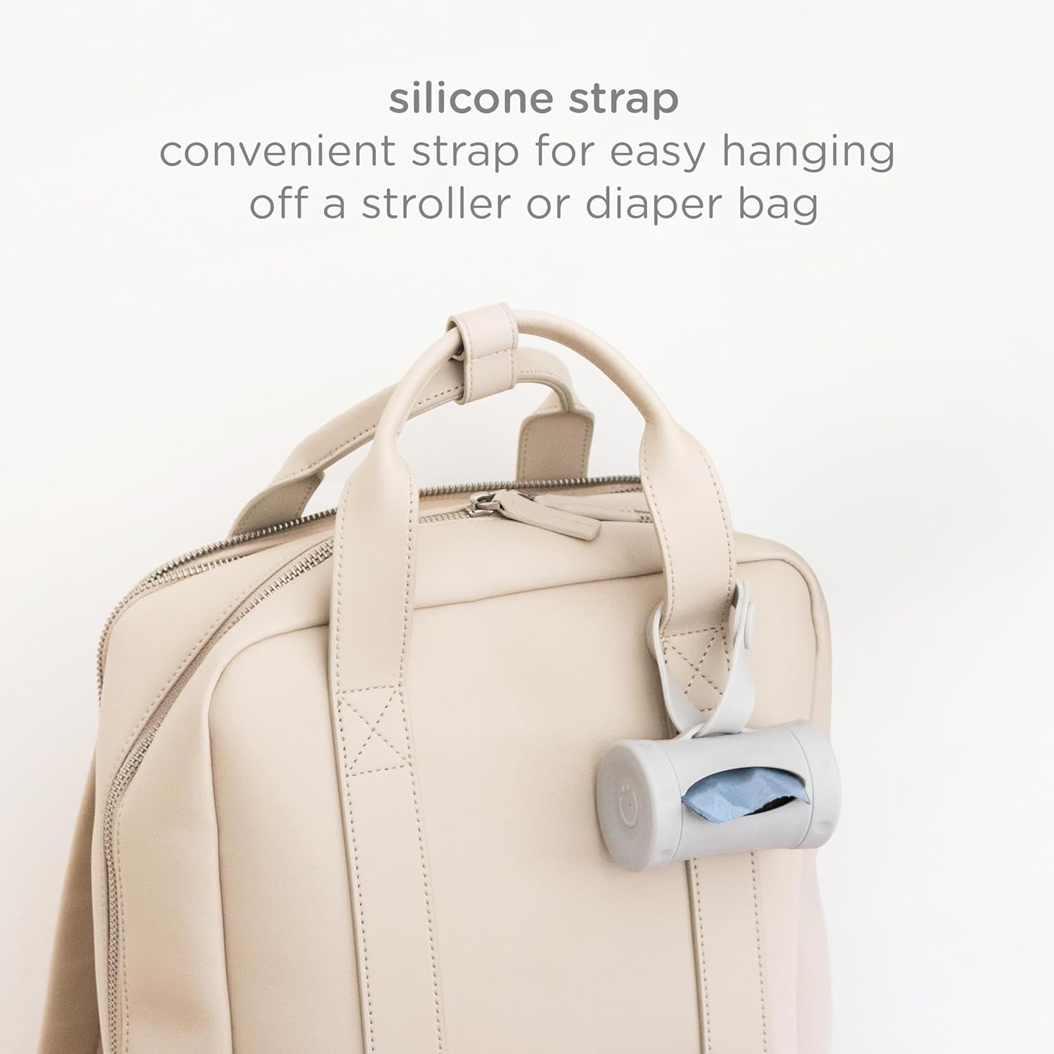 Ubbi Retractable Bag Dispenser for Diaper Bag Value Set, Gray | Portable Bag Holder for Travel, Clips to Stroller or Diaper Bag, Newborn Baby Essentials, Includes 60 Lavender Scented Bags