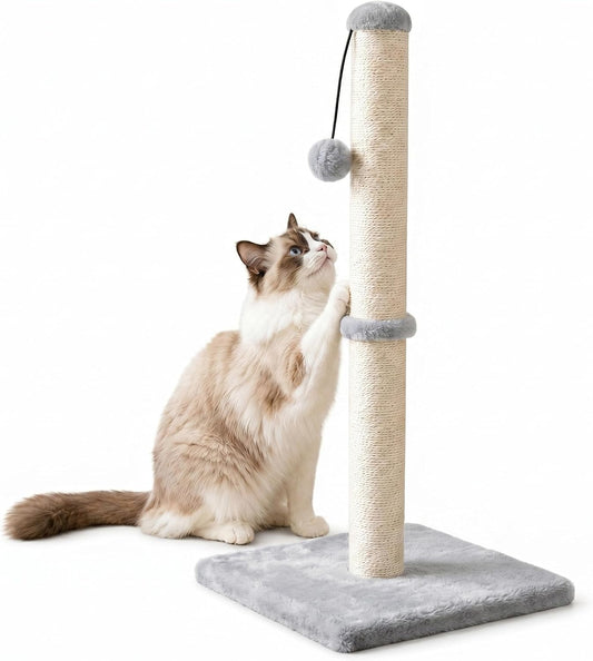 Dimaka 29" Height Tall Cat Scratching Post, Claw Scratcher with Sisal Rope and Covered with Soft Smooth Plush, Vertical Scratch [Full Strectch] for Standard Size Cats(Grey, 29 Inches for All Cats)
