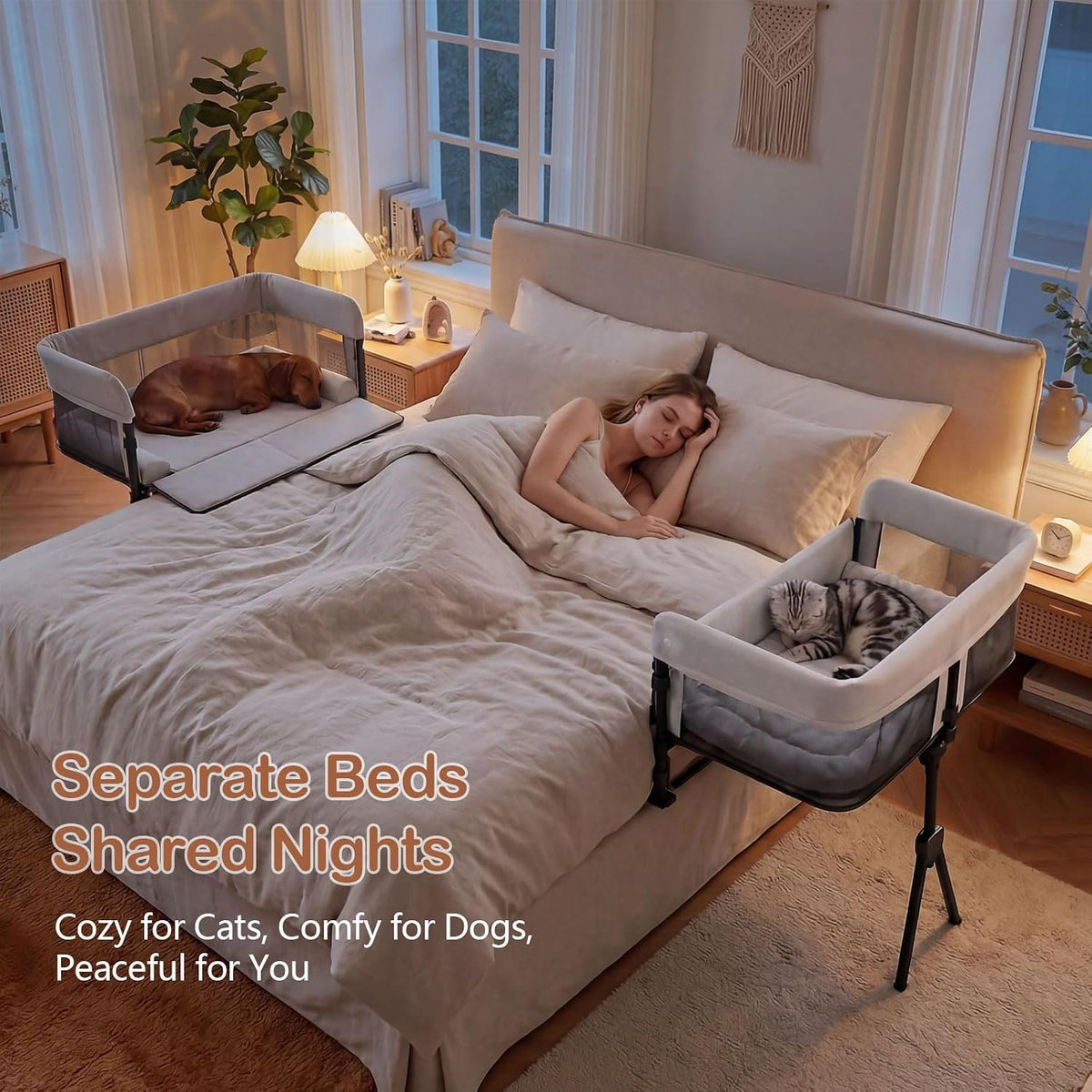 Bedside Dog Bed with Adjustable Height, for Small Dogs & Cats