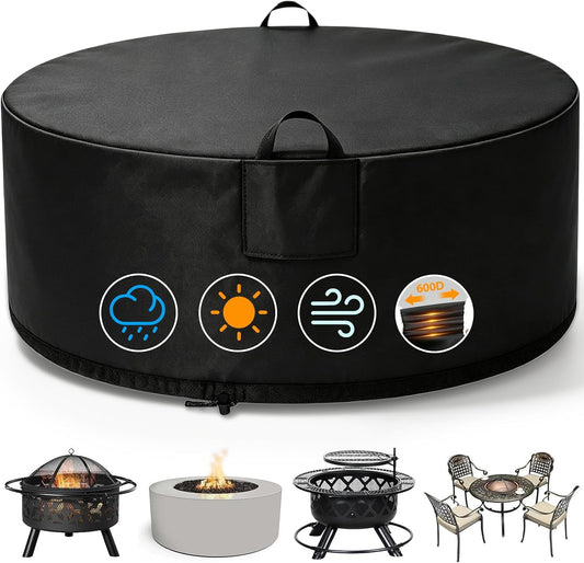 Outdoor Fire Pit round Cover for 52"- 60" Table, Waterproof UV Resistant