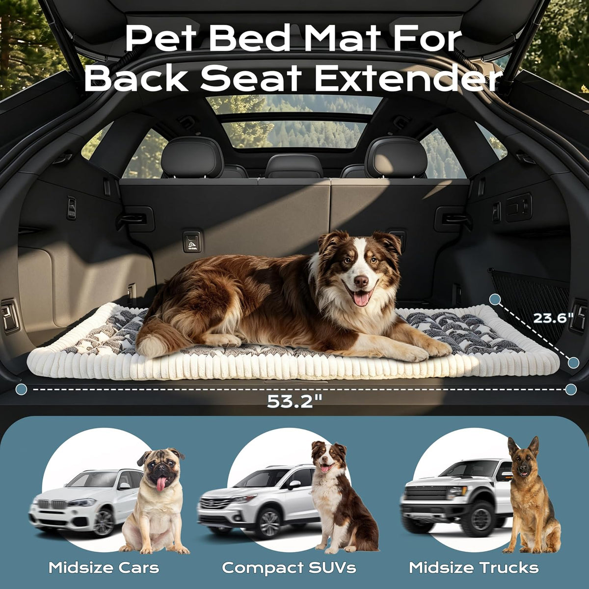 Backseat Dog Bed Mat for Car, Dog Blanket for Car (53" X 24")