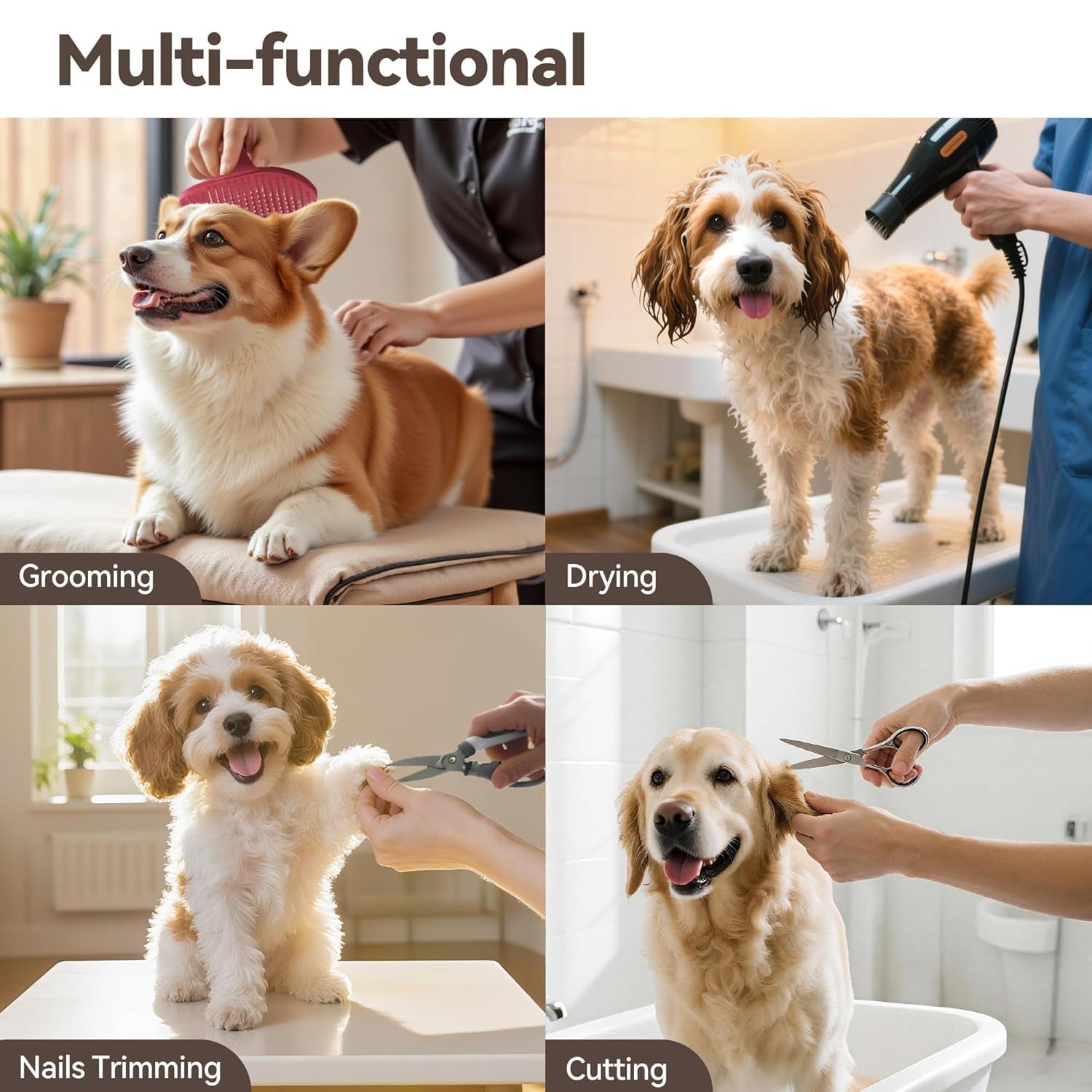 Adjustable Pet Grooming Arm for Table: 42" Height & 27"-39" Width, Clamp Fits up to 2.76", Includes Hammock & 2 No-Sit Nooses, Heavy-Duty Dog Grooming Station for Home Use, Nail Trimming & Drying