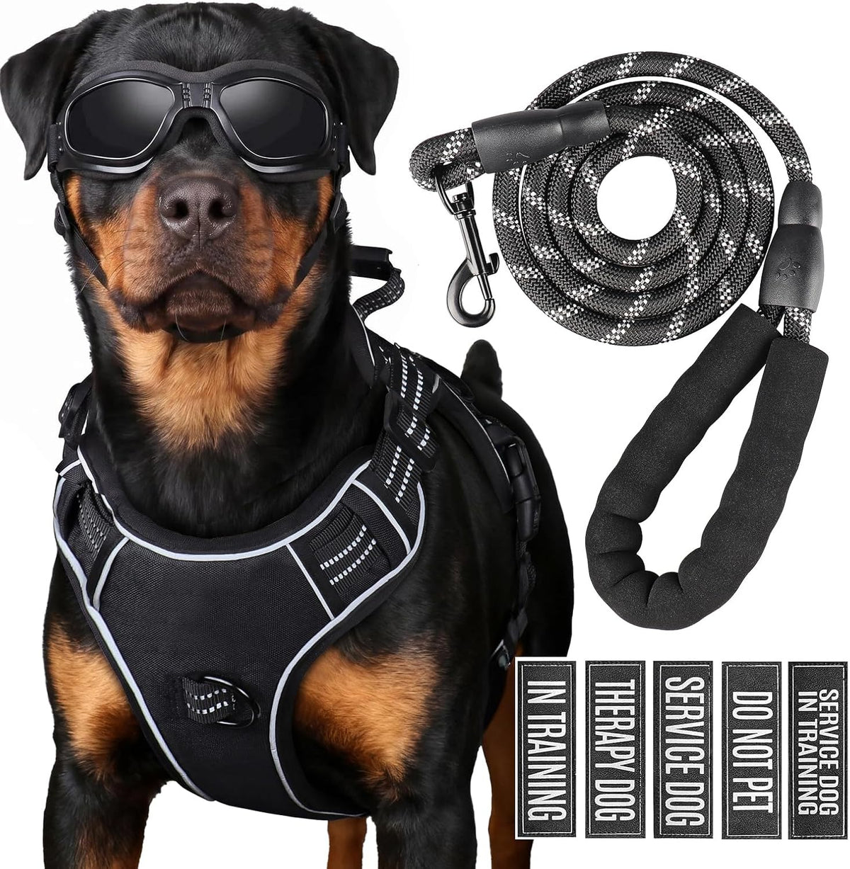 Dog Harness and Leash Set for X-Large Dogs, No Pull Tactical Dog Harness, Service Dog Vest with Name Patches, Adjustable Reflective Military Dog Harness with Handle & MOLLE for Training, Black, XL