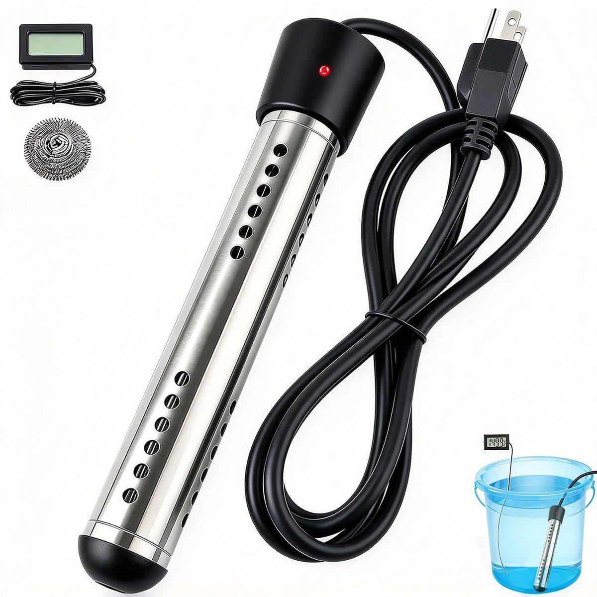 2000W Portable Immersion Water Heater with Digital LCD Thermometer