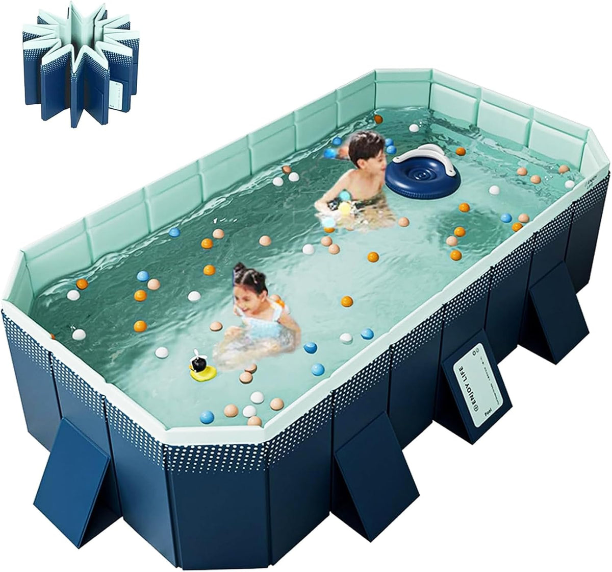 Foldable Pool Non-Inflatable Swimming Pool for Family Adults Hard Plastic Shell Collapsible Rectangle Swimming Pool for outside Backyard Portable Pet (118.11 In)