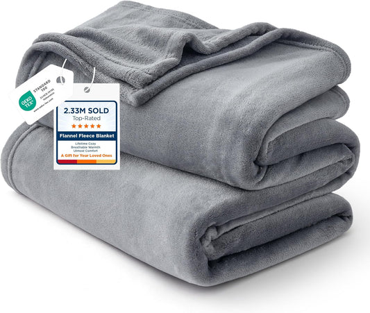 Bedsure Gentlesoft Fleece Bed Blankets Queen Size Grey - Soft Warm Outdoor Picnic Fall Blanket for Camping Travel Lightweight Cozy Anti-Static, Room Home Decor Gifts for Husband and Men, 90X90 Inches