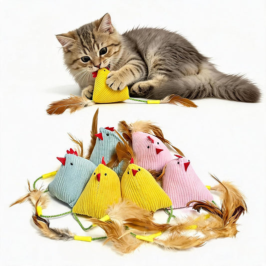 6PCS Corduroy Chick-Shaped Catnip Kitten Feather Toys for Indoor Cats