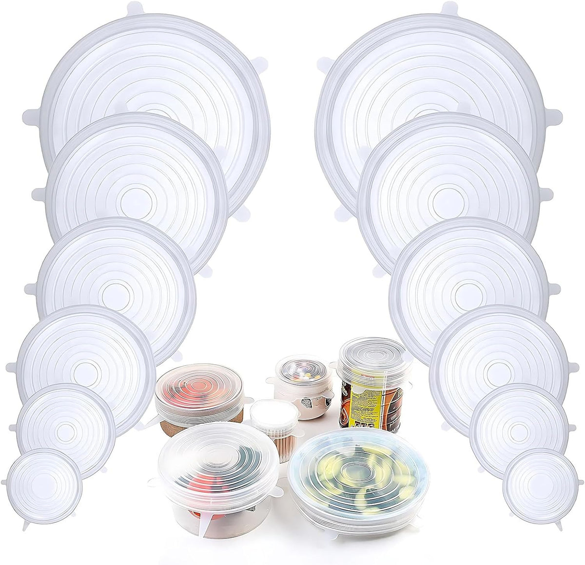 Silicone Stretch Lids, 12 Pack of Reusable Silicone Lids for Food Storage Bpa-Free Silicone Covers for Bowls, 6 Different Sizes to Fit Most Food Containers, Microwave & Dishwasher Use Safe
