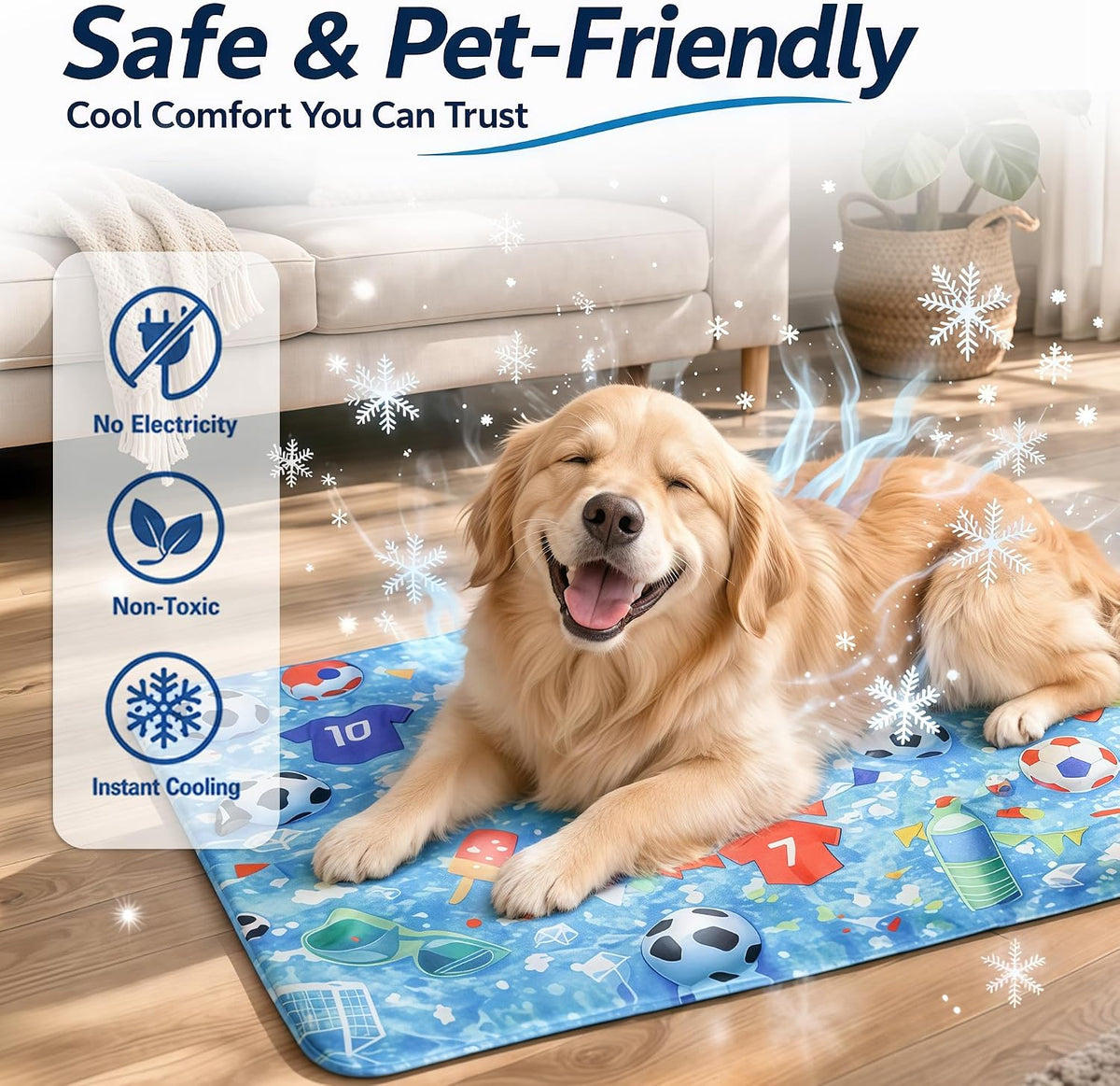 Dog Cooling Mat, Water-Activated Gel Ice Pad for Dogs&Cats, Self-Cooling Mat Soccer Fan Dog Gifts, Waterproof Wipe-Clean, Soccer-Themed Summer Beds for Outdoor&Indoor Large/Medium/Small Pets