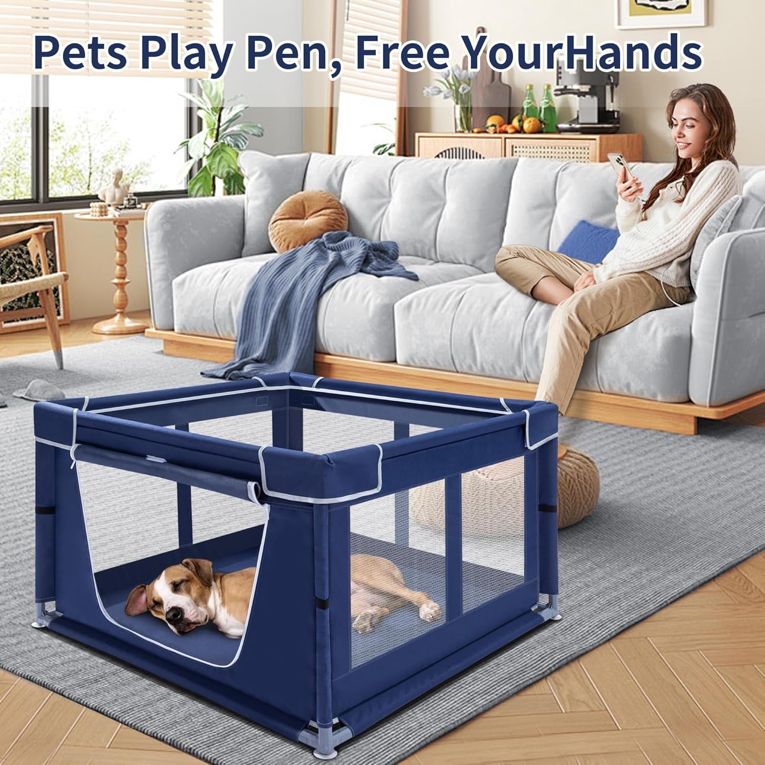 Puppy Playpen Indoor for Dog Small Pets, Dog Playpen 42X42 X25 Inch, Dog Play Pen Indoors with Gate, Oxford Fabric Pet Exercise Pens for Puppy, Anti-Tipping Dog Enclosure with Zipper Door