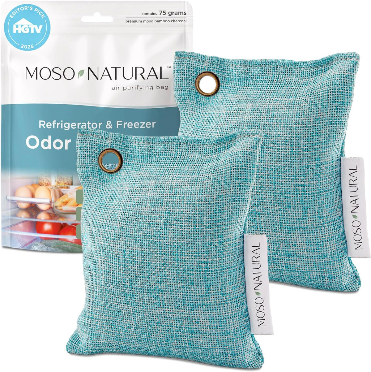 Moso Natural Fridge Deodorizer (2 Pack) HGTV Editors' Pick - Bamboo Charcoal Refrigerator Odor Eliminator, Reusable Odor Absorber for Freezer, Lasts 2 Years, Compact Design