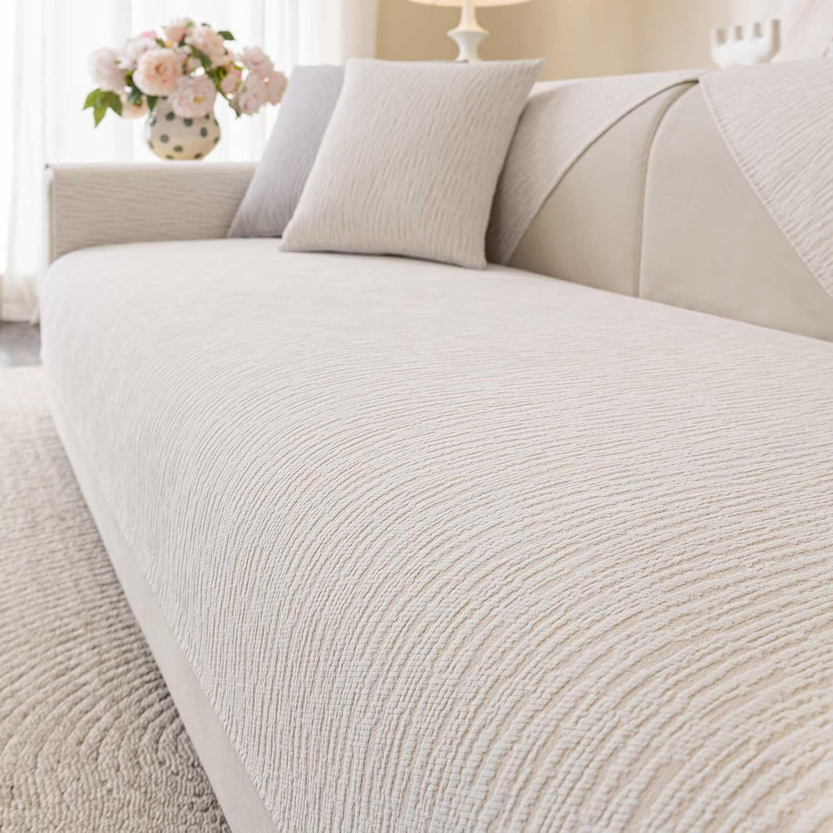 Soft Waterproof Chenille Cover Washable, Non Slip Sectional Sofa Covers for 3 Cushion Couch Sofa L Sharped Sofa Slipcover for Pets, Furniture Protector (1 PCS 36"X63" White)