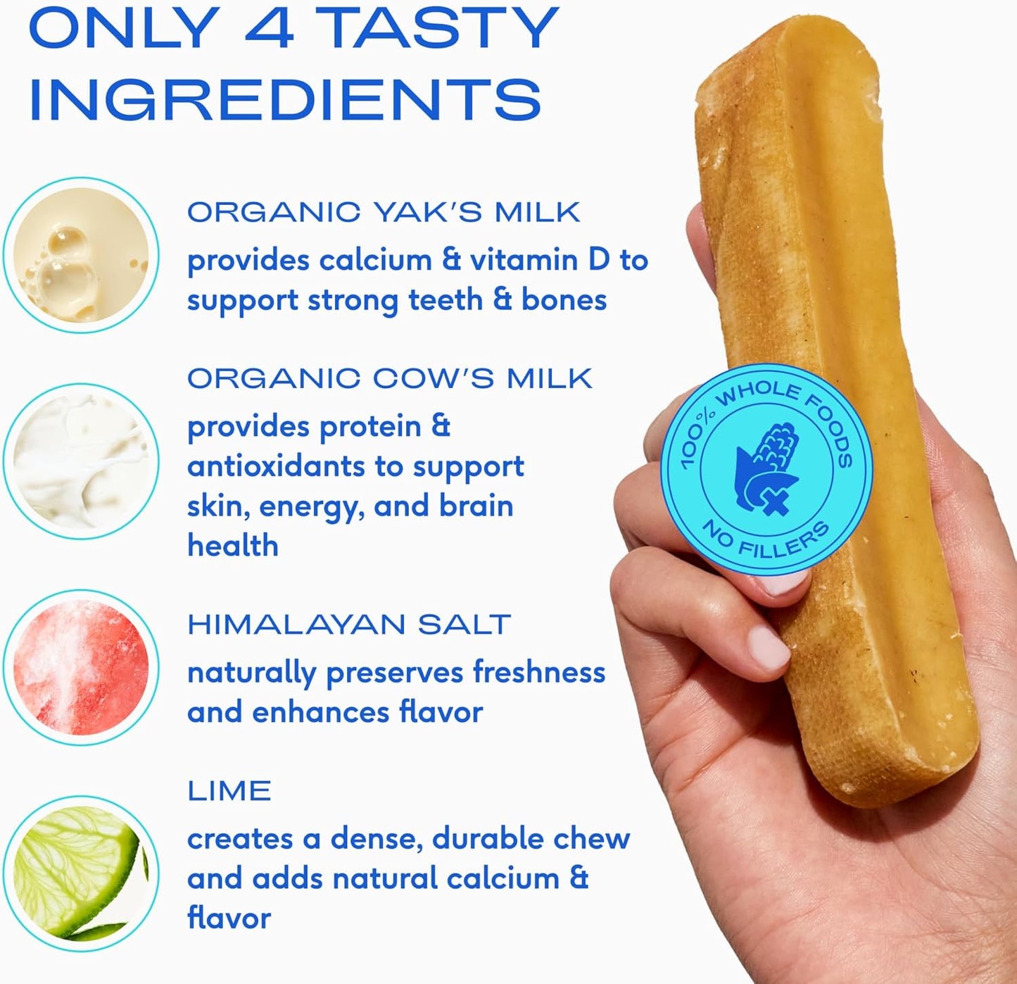 Native Pet Yak Cheese Himalayan Dog Chews - Long Lasting Dental Sticks for Medium Breeds – 100% All Natural Himalayan Yak Chews for Medium Dogs – Cheese Bone for Aggressive Chewers - 3 per Pack