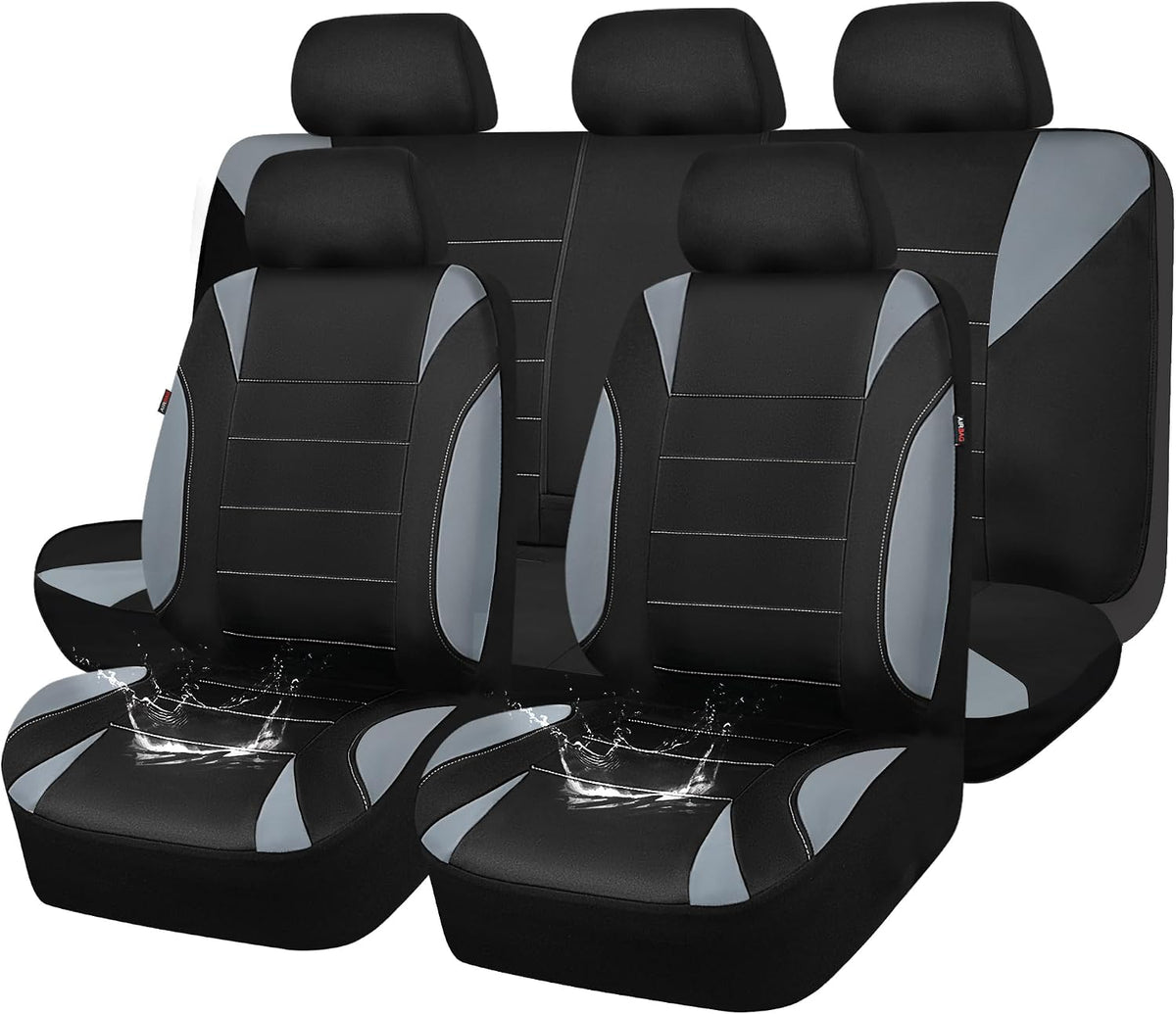 CAR PASS Waterproof Car Seat Covers Full Sets, Universal Fit Seat Covers for Cars, EVA Neoprene Seat Cover Set Full Sets, Interior Covers for Auto Suv,Vans,Sedans, Trucks,(Black and Gray)