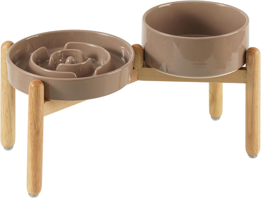 Havniva Elevated Slow Feeder Dog Bowls, 7.3 in Ceramic Slow Feeder Bowl Set