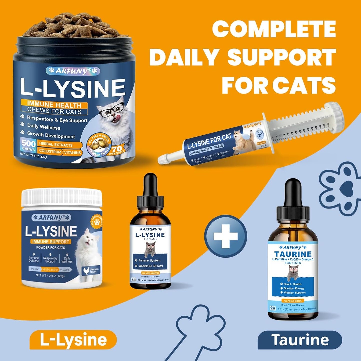 L-Lysine Supplement for Cats - Immune Support - 60ML Lysine for Feline Respiratory, Sneezing, Runny Nose, Eye Function - Natural Cat Antibiotic Drops - Roast Chicken Flavor