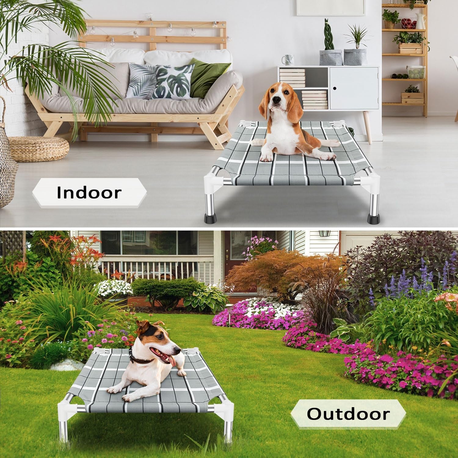 Elevated Raised Outdoor Dog Bed - Cooling Lifted outside Dogs Cot Bed with Non-Slip Feet Dog Hammock Bed with Stainless Steel Frame Portable Puppy Pet Bed for Indoor & Outdoor
