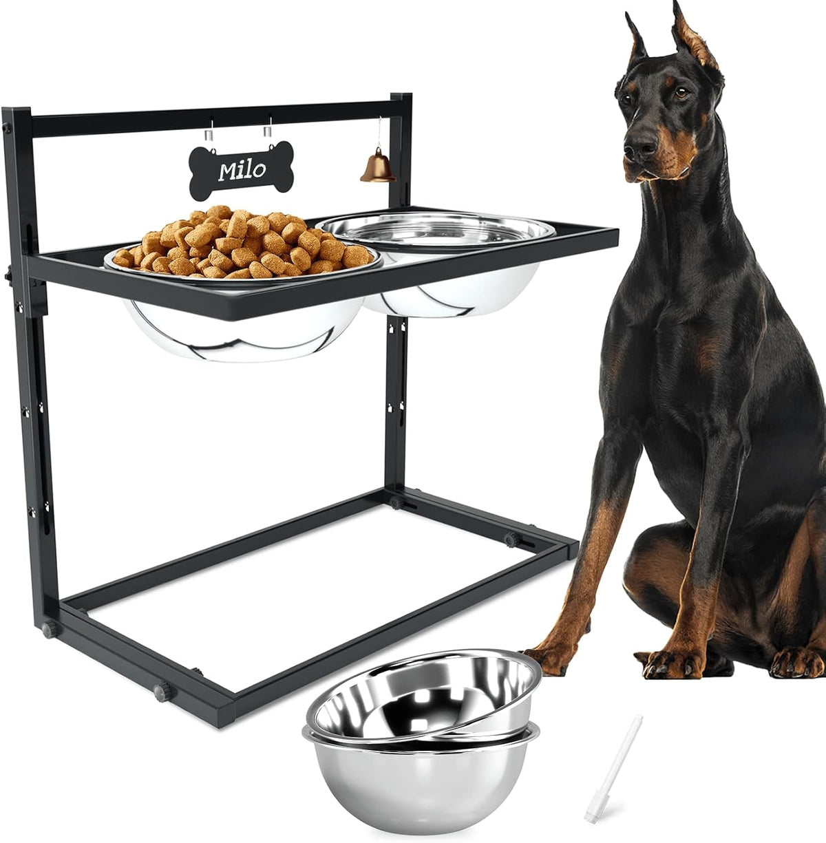 SHAINFUN Elevated Dog Feeder for Large Breeds, Adjustable Height Raised Dog Bowl Stand with 3000ML Stainless Steel Bowls