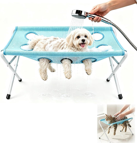 Dog Bath Hammock, Dog Grooming Hammock Stand Dogs Washing Station Pet Grooming Hammocks with Foldable Metal Structure Breathable Mesh for Home Dogs and Cats Groomings