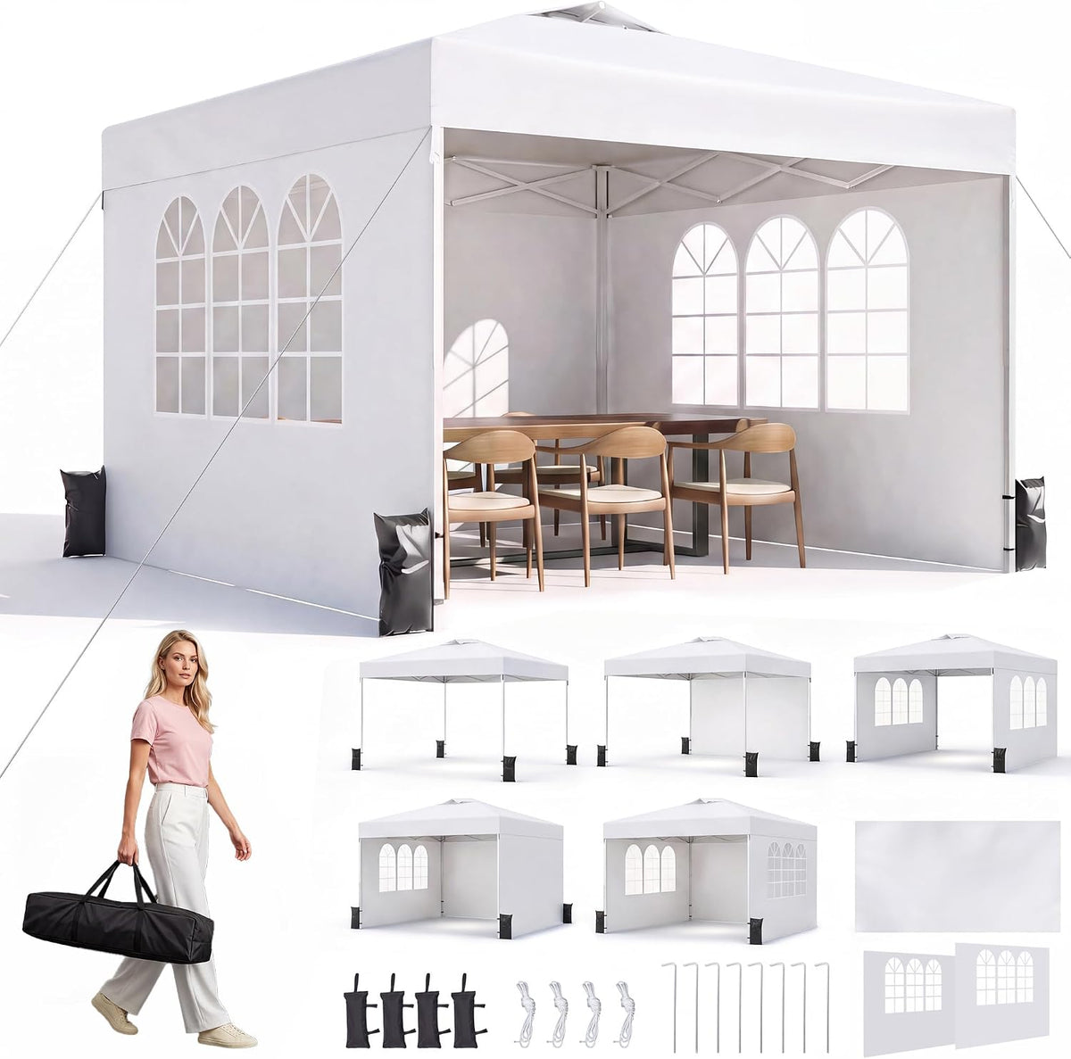 10X10 Pop up Canopy Tent with 3 Sidewalls & Double Roof Vents