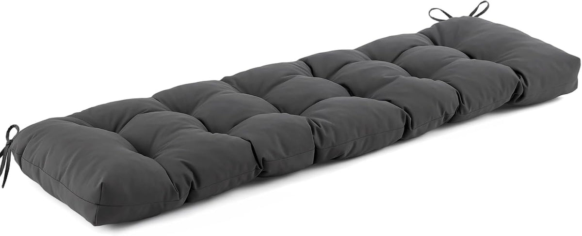 IASEAHK Outdoor Bench Cushion 48X18X5 Inch, Waterproof & Fade-Resistant Patio Furniture Cushions, Tufted Memory Foam Indoor/Outdoor Cushions for Couch Swing with Non-Slip Backing & Straps, Dark Grey