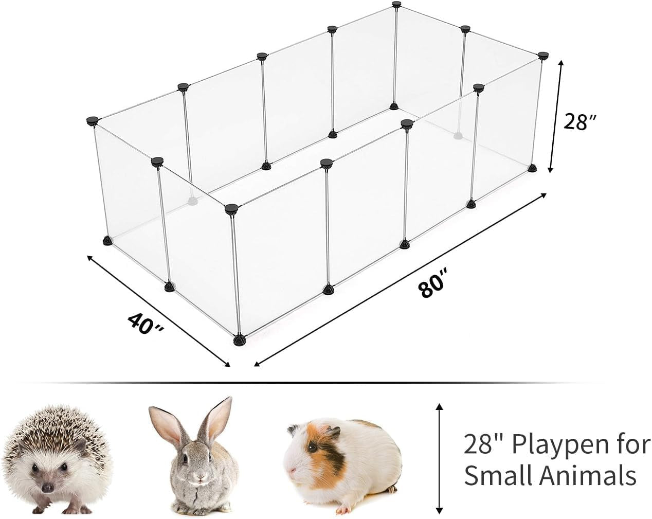LURIVA Large Transparent Pet Playpen, 28" H X 20" W, Dog Playpen, Small Animal Playpen, Puppy Playpen, Rabbit Playpen, Dog Pen, Dog Fence, for Kittens, Ferrets, Guinea Pigs, Indoor Use, 12 Panels