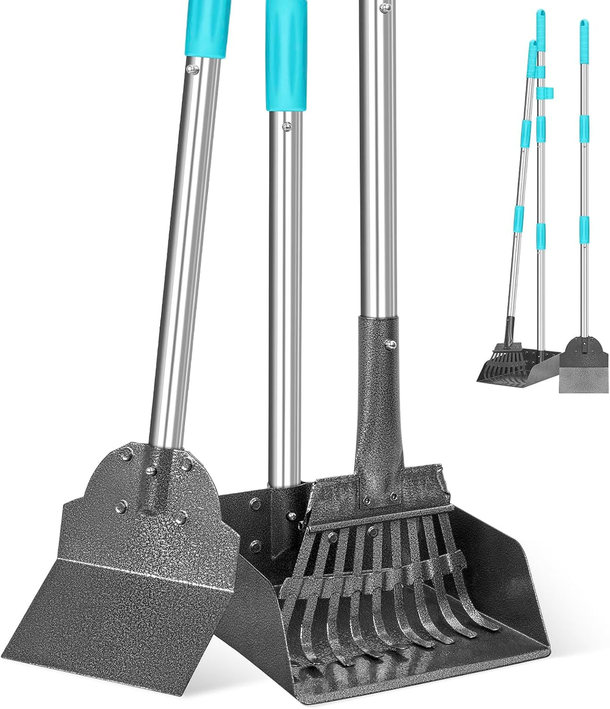 Pooper Scooper and Adjustable Long Handle Dog Pooper Scooper with Spade Shovel, Tray & Rake for Lawns Heavy Duty, Stainless Metal Large Medium Small Pet Supplies on Grass Dirt or Gravel.