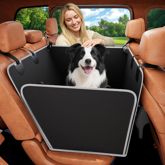 Njnj Half Dog Car Seat Cover for Back Seat - Waterproof Dog Half Hammock for Cars,Scratchproof Pet Backseat Protector,Perdurable,Non-Slip Booster Seat for Small,Medium and Large Dogs