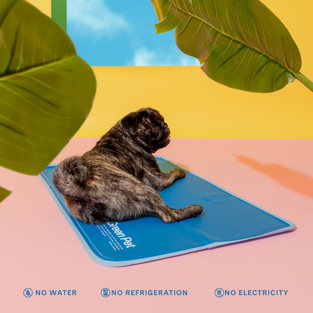 The Green Pet Shop Cool Pet Pad - Medium, Blue - Self-Cooling, Pressure Activated Mat for Dogs & Cats from 21-45 Lbs - Non-Toxic Gel, No Water Needed
