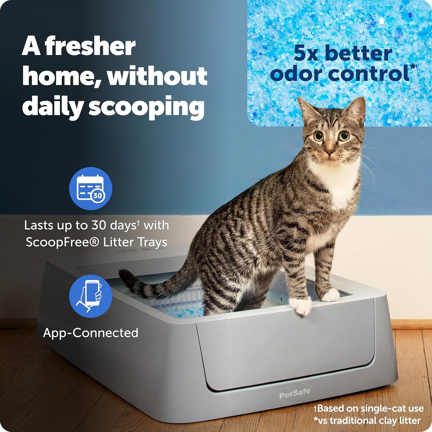 Petsafe Scoopfree Complete Smart Self-Cleaning Cat Litter Box - Wifi & App Enabled - Hands-Free Cleanup with Disposable Crystal Trays - Less Tracking, Superior Odor Control - Includes Disposable Tray