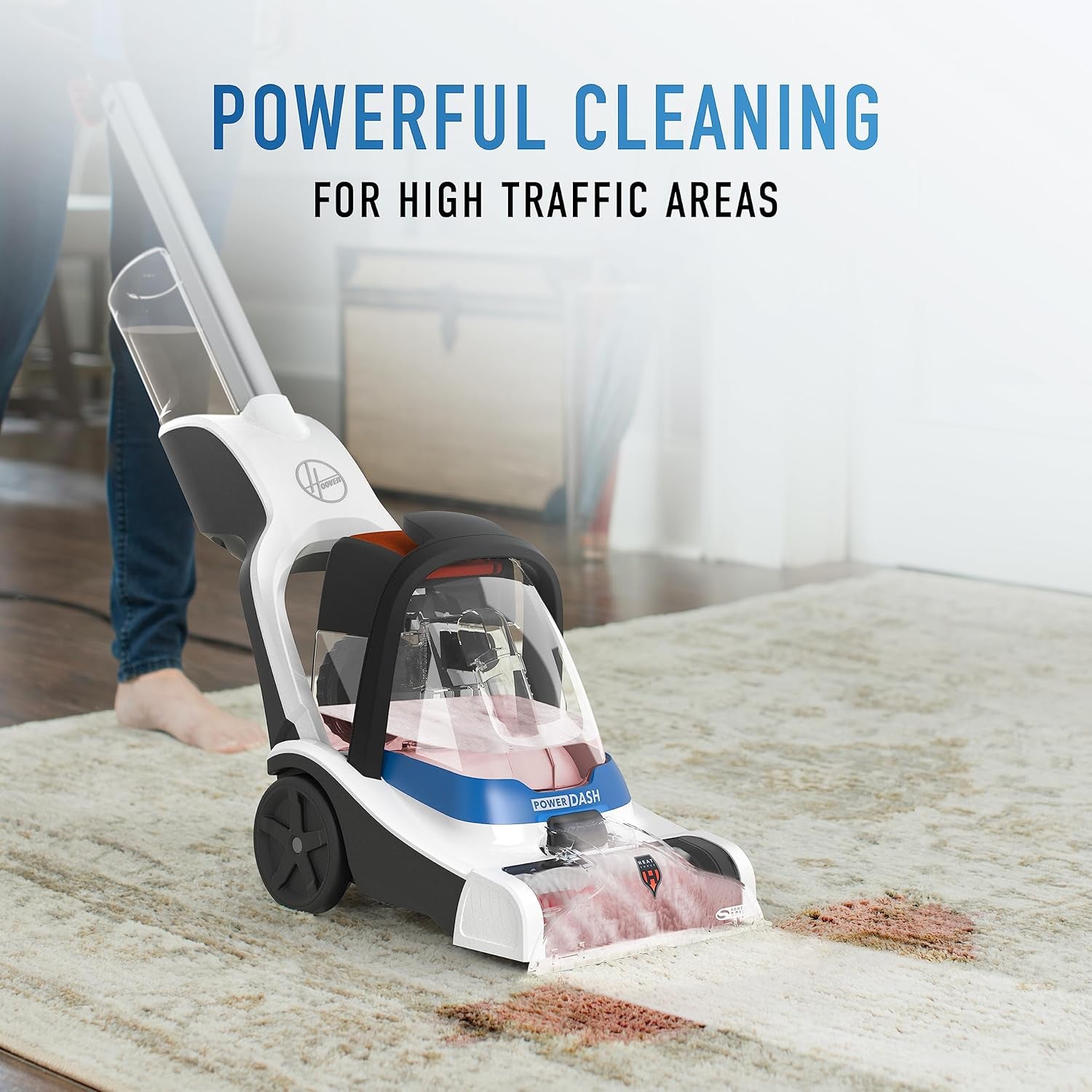 Hoover Powerdash Pet Compact Carpet Cleaner Machine, Lightweight Design, Heatforce Fast Drying, Antimicrobial Brush Roll, Pair with a Hoover Carpet Cleaner Solution