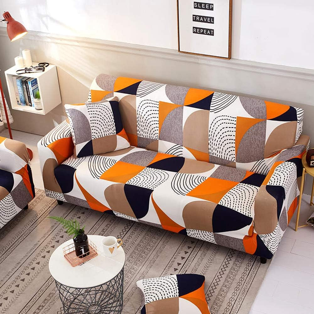 Shukii Stretch Couch Covers Printed Sofa Covers for 3 Cushion Slipcovers Universal Furniture Protector with 1 Pillowcases (3-Seater 70-86 Inch)
