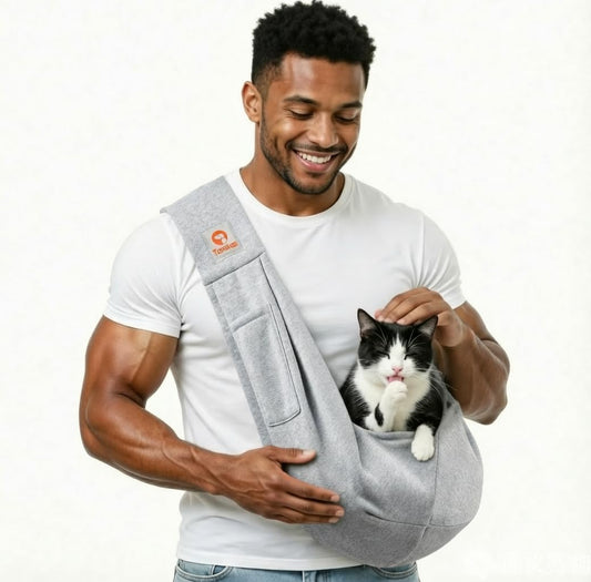 Tomkas Dog Cat Carrier Sling Classic Pocket & Classic Strap(S,Grey)