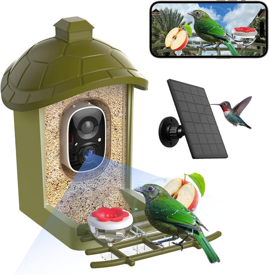 Smart Bird Feeder with Camera 2K HD Record Video Live View with Solar Panel