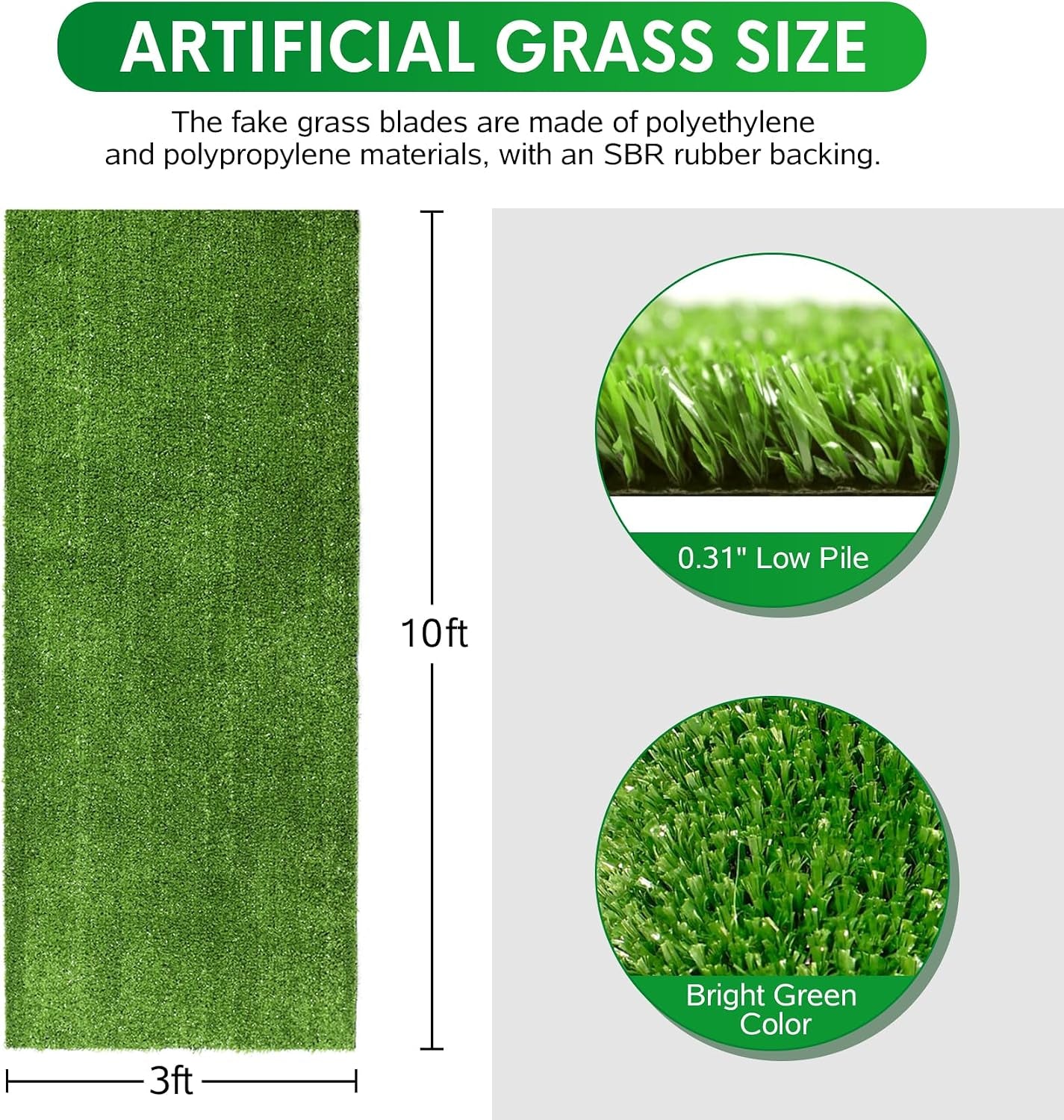 XLX TURF Artificial Grass Outdoor Runner Rug 3'X10' Waterproof Grass Carpet | Fake Grass with Drainage, Low Pile Turf for Balcony Pools Porch Patio Dogs Kids Playground, Pets Friendly, UV Resistant