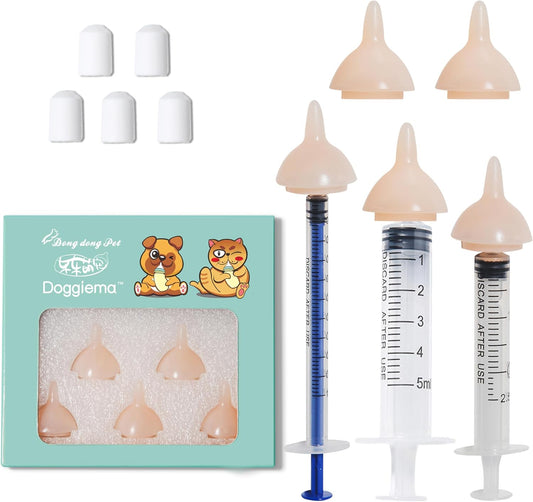 Doggiema Feeding Nipple and Syringes for Puppy Kitten, Nipples Feeder Kit