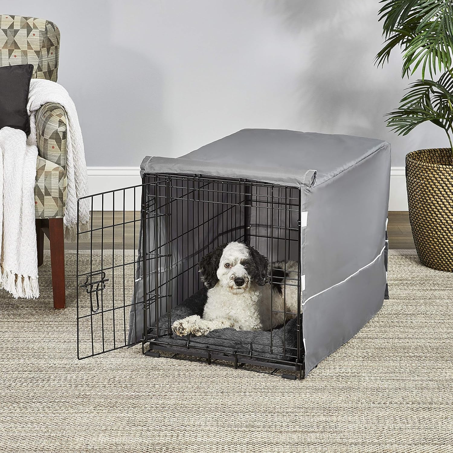 Midwest Homes for Pets Double Door 30-Inch Dog Crate Kit, Bundle Includes a Two-Door Cage, Matching Gray Bed and Crate Cover, for Medium-Sized Breeds