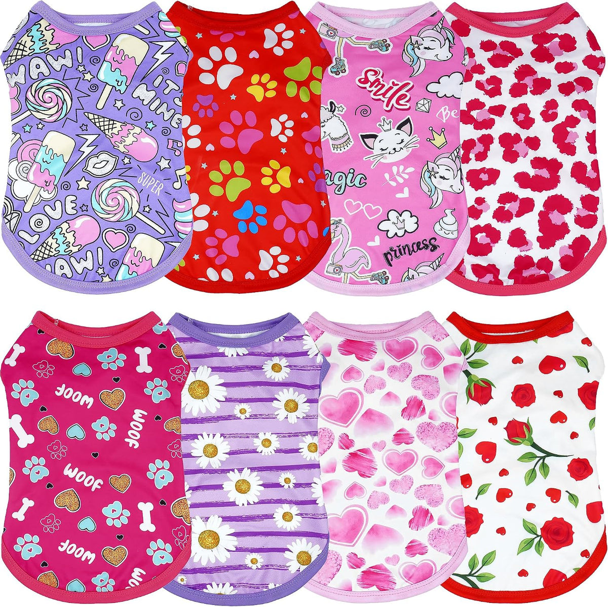 8PCS Girl Dog Shirts for Small Dog Female Tee Vest T-Shirt Tank Top S