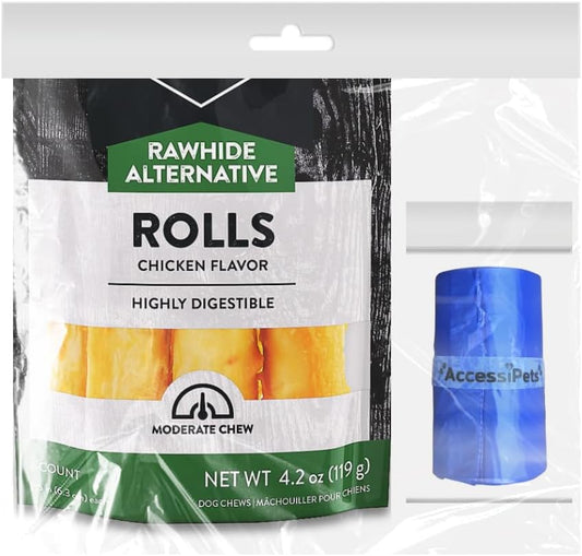 Rawhide Free 2.5 Inch Retriever Rolls with 1 Waste Bag Roll, Chicken 4.2 Oz