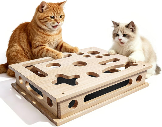 Large Cat Scratcher Puzzle Enrichment Box, Cat Nail File Toy Anxiety Relief